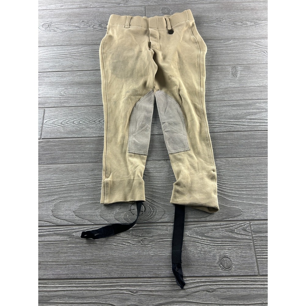 On Course Jodhpur Breeches Childrens Beige Calf Pads Stirrups C6